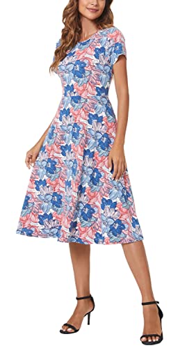 Image of Urban CoCo Women's Floral Print Short Sleeve Flared Midi Dress
