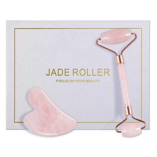 Jade Roller, Natural Rose Quartz Roller and Gua Sha