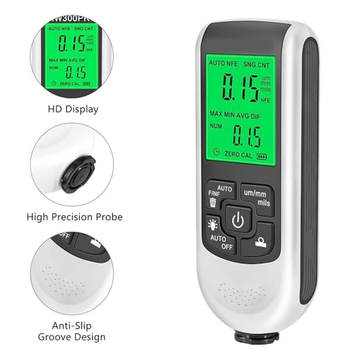 Medidor de espesor de recubrimiento, medidor digital de espesor de pintura automotriz 0.1 Micrón/0-2000 para medición de espesores de placas con baño y recubrimiento metálico miniatura 6