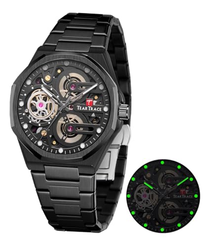 TEARTRACE Watches for Men with Stainless Steel Strap Chronograph Analog Date Mens Watches, Big Face Sport Work Waterproof Luminous Black/Gold/Silver Wrist Watch