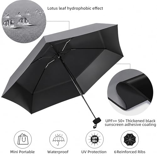 Image of REXERA UV Travel Mini Folding Ultra Compact pastel Umbrella with Hard Case, Manual Open 6 Ribs Lightweight Premium Portable, Windproof Small Sun & Rain Pocket Umbrella for Men and Women- Use in Rain & Summer