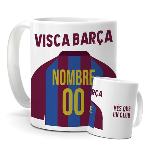 mundohuevo Taza Personalizada Barcelona | Tazas de Desayuno Fútbol | Regalo Original para Verdaderos Culés | Fútbol para Niños | Día del Padre | Regalos Camisetas Futbolistas (F.C. Barcelona)
