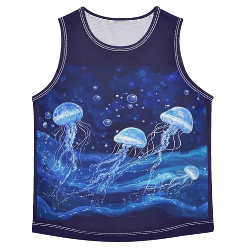 Jellyfish Bubbles Ocean Blue Boys Tank Tops Toddler Sleeveless Tank Top Undershirts for Kids,3T