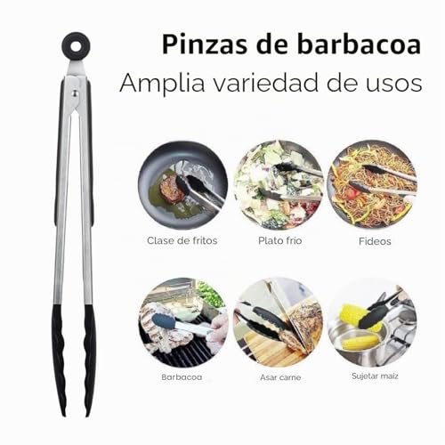 Miniatura 5 de Ineibo Pinzas De Cocina En Acero Inox Y Silicona De Grado Alimenticio Resistente Al Calor Limpia Fácil Ahorra Espacio Buen Agarre Tamaño 23cm Para Barbacoa Y Cocina