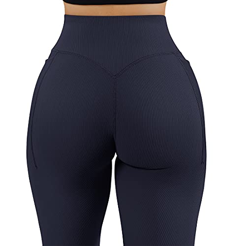 Image of SUUKSESS Women Ribbed Seamless Leggings High Waisted Workout Gym Yoga Pants 18
