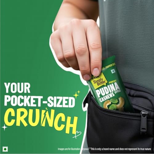 Image of Tata Simply Better Punchy Pudina Style Cashews, 23g (Pack of 5), Rich in Protein, Party Snack, Delicious Kaju Nuts, Ready To Eat Snack, No Palm Oil, No Trans Fat