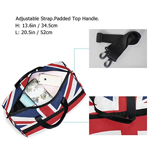 KUWT British Flag Union Jack Travel Duffel Bag for Women Men Sport Gym Bag with Shoes Compartment Overnight Weekend Bag