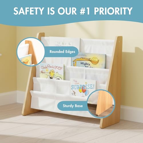 Humble Crew Kids Bookshelf, 4-Tier Front-Facing Book Display Organizer, Montessori Toddler Bookcase for Playroom, Bedroom & Reading Corner, Natural Wood/White by Humble Crew - Used condition - Image 6