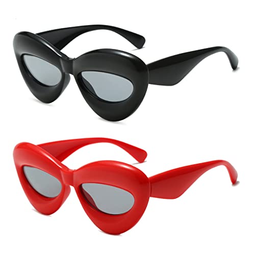 Long Keeper Sexy Lip Sunglasses - Unique Women Thick Frame Cat Eye Candy Color Punk Sun Glasses UV400