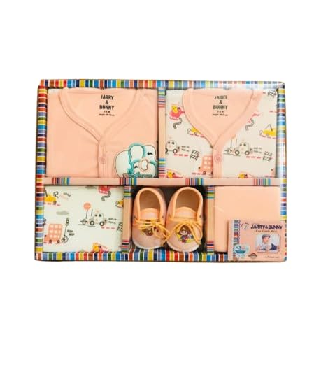 Jarry & Bunny Newborn Baby Gift Set, 0-6 Months, Multicolour | Includes Booties, 2 Onesies Included, Printed & Solid Tops, Comes with Blanket, Boy & Girl Options-picture-14