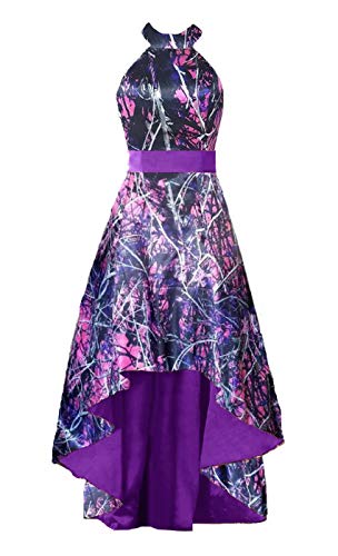 DINGZANCAMO Muddy Camo Wedding Party Reception Formal Dresses Bridesmaid Dress High Low Prom Gowns Long 6 Purple