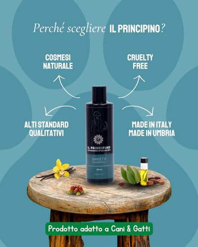 Antiallergisches Hundeshampoo für Hunde mit empfindlicher Haut – weiches und glänzendes Fell, sanftes pflegendes Shampoo, ideal für empfindliche Hunde mit Intoleranz, 250 ml (Vanille Sweety)