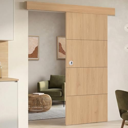 IDMarket - Kit porte coulissante effet bois 83 cm avec rail et fixations