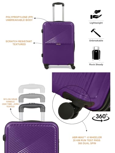 Image of Teakwood Set of 2 8 Wheels Trolley Bag, Hard Cabin with Zipper Closure, Adjustable Push Button & Cross Side Strap, Number Lock System 360 Degree (Set of 2, Purple)