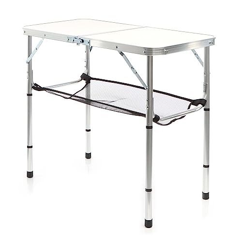 Toboli Table de Camping Pliante, 800 x 400 x 700 mm, Table Portable Blanche en alu, réglable en...