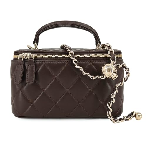 Image of M-ioi-M Small Genuine Leather Purse Quilted Crossbody Bag for Women, Mini Top-Handle Shoulder Handbag w /Gold Chain Strap