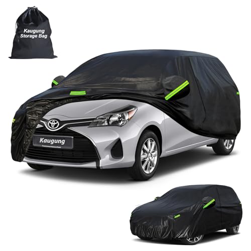 Image of Kaugung Car Cover Custom Fit for Toyota Yaris Hatchback (2003-2024), 7 Layers Waterproof All Weather for Automobiles Full Exterior Cover Rain Sun Snow Protector with Door Zipper. Black