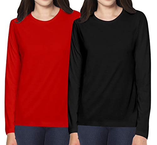 Image of Pooplu Women's Regular Fit Premium Cotton Round Neck Pack of 2 Full Sleeves Casual, Stylish, Pootlu Plain T-Shirt.