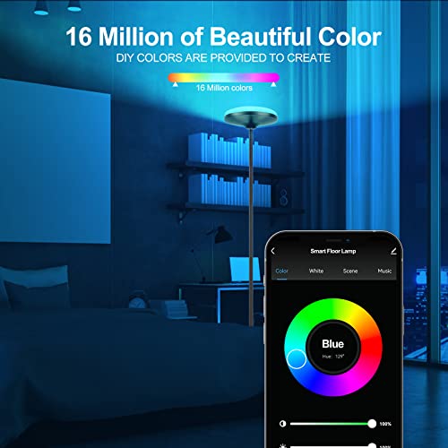 Smart Floor Lamp, 2700-6500K+Rgbpink Multicolors Scene Diy Torch Floor Lamp, 24W 2400Lm Dimmable Tall Standing Lamp Work With Alexa Google Home,Wifi Remote Control Rgb Floor Lamp For Living Room #TOP2