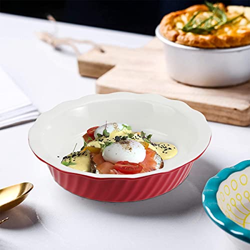 Wertioo Pie Pan 9 Inch 2 Pack, Ceramic Pie Dish, Pie Plate For Dessert Kitchen, Round Baking Dish Pan For Dinner (Rouge Red) #TOP6