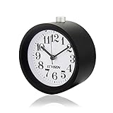 ECVISION Creative Small Round Aluminium Silent table Snooze beech Alarm Clock with nightlight (Black)