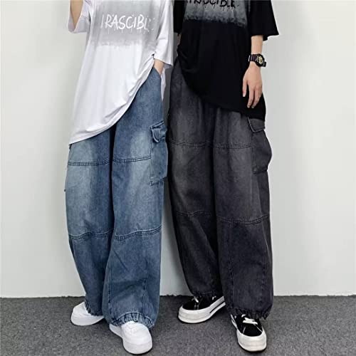 Women's High Waist Denim Pants Y2K Grunge Clothes Wide Leg Cargo Jeans Emo Alternative Clothing Goth Punk Streetwear4