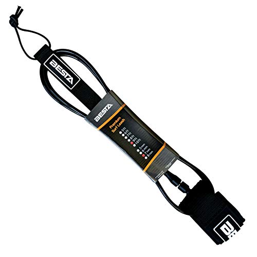 Leash de surf 9ft BESTA noir avec poignets rembourrés et pivots en acier inoxydable