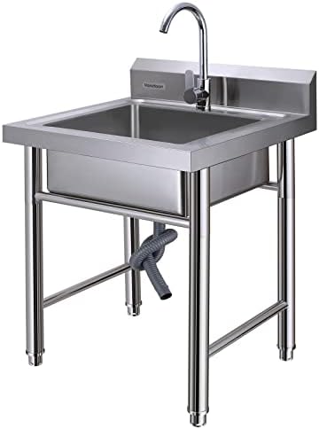 Stainless Steel Single Basin Kitchen Sink, Home Simple Laundry Sink With Faucet, Practical Freestanding Multipurpose Sink, Commercial Sink for Laundry/Backyard/Garage (Medium/19in)