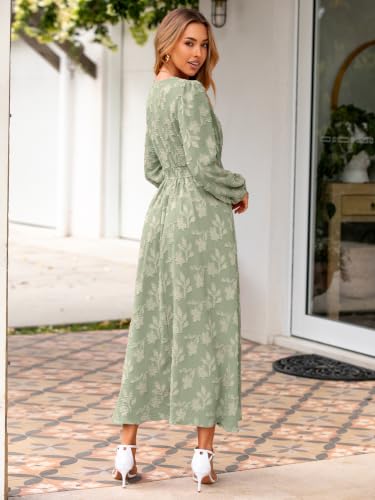Image of Simplee Womens Boho Floral Long Sleeve Maxi Dress V Neck Empire Waist Fall Wedding Guest Dresses with Pockets