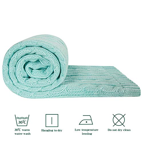 Image of NTBAY 100% Pure Cotton Cable Knit Toddler Blanket, Super Soft Warm Breathable 30x40 Baby Blanket for Crib, Stroller, Nursery, Travel, Newborn, 30x40 Inches, Light Blue
