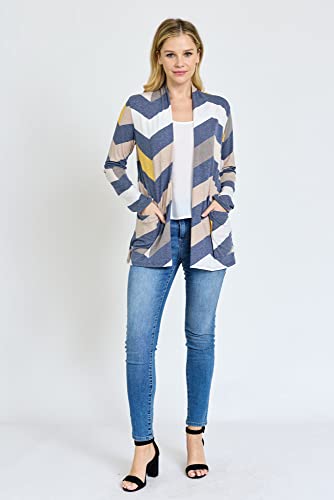 Image of Eloges Women's Multi Stripe Soft Knit Open Cardigan with Suede Elbow Patch