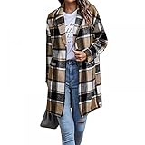 YYW Women's Plaid Jacket Casual Shirt Coats Long Sleeve Button Lapel Midi Shacket Jacket Loose Elega