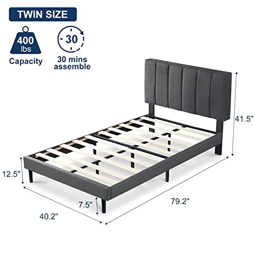 Molblly 8 Inch Twin Memory Foam Mattress (Blue) + 42 Inch Platform Bed Frame (Grey), Twin #TOP2