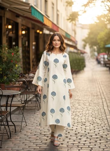 Image of GoSriKi Women's Rayon Viscose Printed Straight Kurta with Pant Set | Ethnic Kurta Pant Set for Women | Comfortable Daily Office & Casual Wear