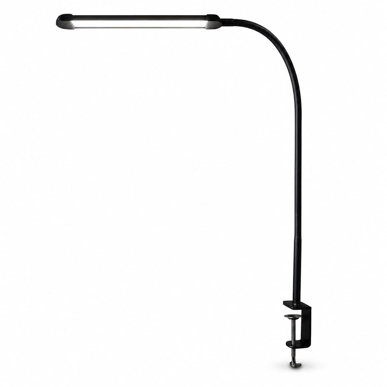 LED Desk Lamp with Clamp, USB Clip On Desk Lamp with 10 Dimming Levels, 3 Colour Modes 2700K-6000K, Flexible Gooseneck Adjustable Office Table Light for Reading, Studying, Workbench & Bedside (Black)