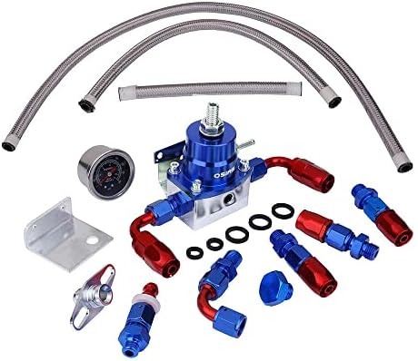 OSIAS Universal Adjustable Aluminum FPR Fuel Pressure Regulator Kit +160 Psi Pressure Gage AN6-6AN Fuel Line,Hose Fitting Connectors Kit …