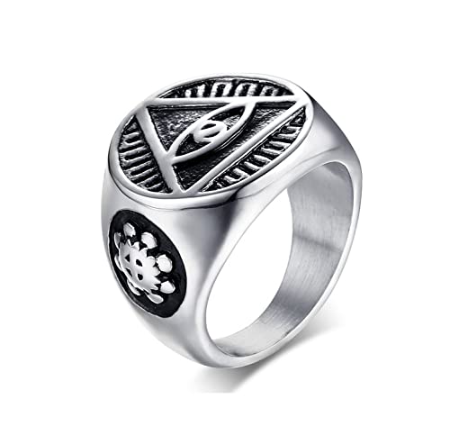 Asma Jewel House Silver Vintage Stainless Steel Triangle Eye of Providence Pyramid All Seeing Eye Band Ring for Men/Boys