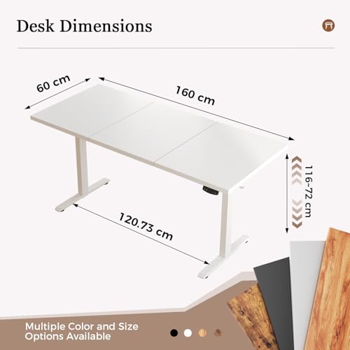 Klicelor Height-Adjustable Desk, Electric Sit-Stand Office Desk, Computer Desk with 2 Memory Functions, Standing Desk, 160 x 60 cm, White - Image 3