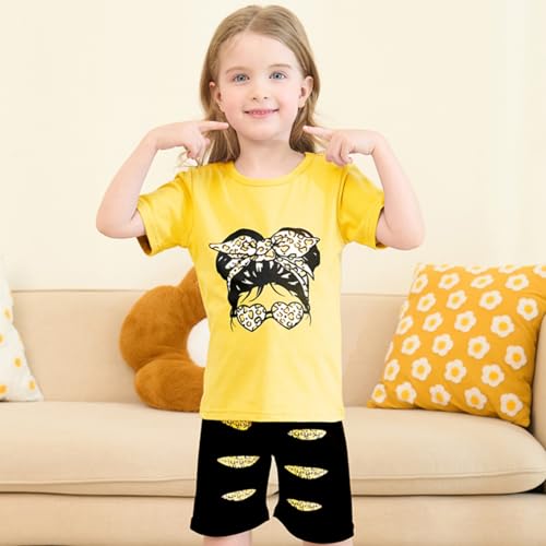 Image of OLMRJKD Kid Toddler Girl Clothes Summer Short Sleeve Figure Graphic Tee Shirt + Shorts Summer Outfits Set