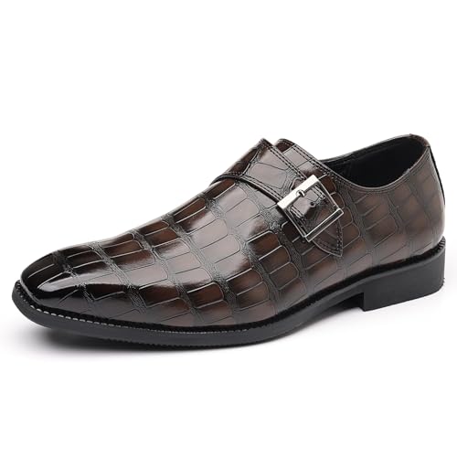 Mens Monk Strap Slip on Loafer PU Leather Oxford Formal Business Casual Comfortable Dress Shoes for Men
