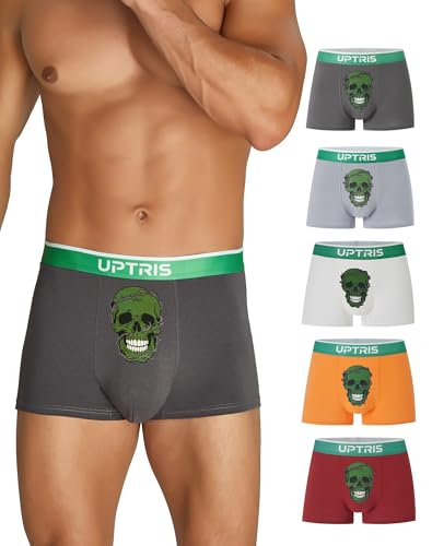 Image of UPTRIS Mens Boxer Shorts Cotton Mens Underwear Trunks,5 Packs No Riding Up Boxers for Men Soft Skull Boxer Shorts with Lightwight Wasitband,Comfort Moisture-Wicking and Breathable Underpants for Men