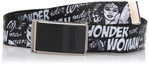 Buckle-Down Web Belt, WONDER WOMAN Action Pose/Text Collage Black/White/Grays, 1.0