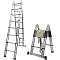Telescoping Extension Ladder 5M(2.5+2.5m)/16.5 ft Aluminum Extension Telescopic Ladder Multi-Purpose Climb Extendable Step Heavy Duty Portable Space-Saving Max Load 150kg/330lb