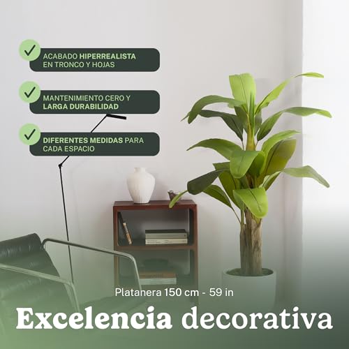 Miniatura 7 de Maia Shop Platanera Artificial 150 Cm Con Tronco Natural Planta Artificial Realista, Árbol Decorativo Tropical Para Hogar, Restaurantes Y Proyectos De Interiorismo