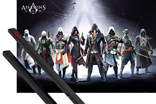 1art1 Assassin's Creed Poster (36x24 inches) Desmond Miles, Connor Kenway and 1 Set of Black Poster Hangers