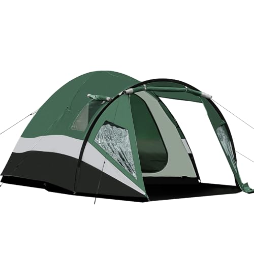 Portal Zelt 4 Personen 180cm Stehehöhe Hoch Camping Kuppelzelt XXL mit Vorraum Seitentür&Fenster...