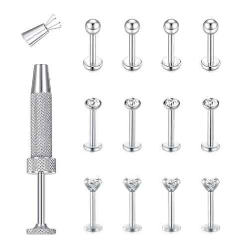 MODRSA Tragus Piercing Lippenpiercing,12PCS 16G Piercing Lippe Für Ttragu Lip Helix Conch Piercings Lippe Stecker Chirurgenstahl Kugeln CZ 8mm