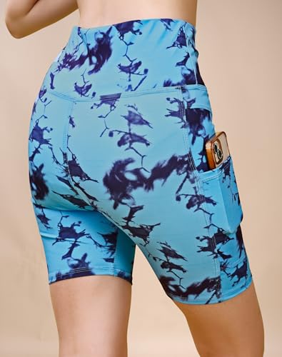 Image of High Waist Sports Activewear Printed Shorts for Women Ideal for Gym and Yoga or Cycling with Side Pocket, Stretchable, Flexible, Slim Fit