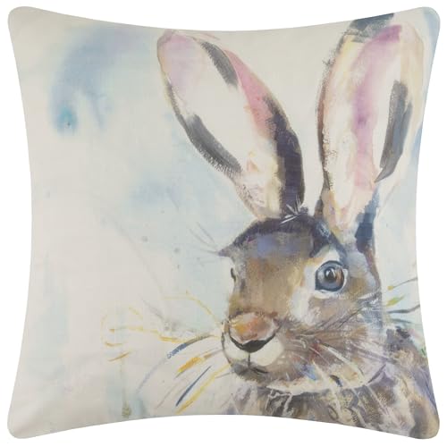 Voyage Maison Harriet Hare Outdoor Cushion – Water-Resistant British Wildlife Watercolour Design (Multicolour - 43x43cm)