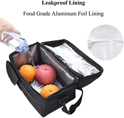 Vaupan Large Insulated Lunch Bag for Women and Men, Dual Compartment Reusable Lunch Box for School Office Work Picnic, Leakproof Cooler Lunch Tote Bag with Adjustable Shoulder Strap for Adult (Black)